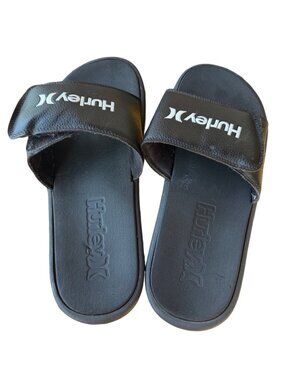 Hurley One & Only Black Slide Sandals w/White Logo Strap Closure Men's Size 8